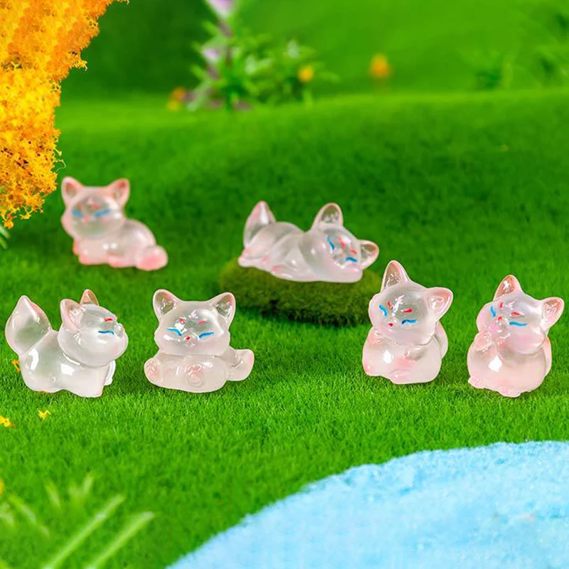 زخارف ثعالب صغير مضيئة ، تماثيل مصغرة ، كرتون لطيف ، ديكور منزلي تصنعه بنفسك ، إكسسوارات إبداعية ، هدايا #5