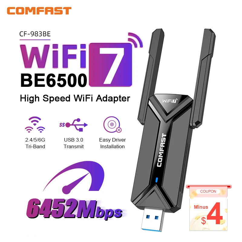 COMFAST WiFi7 USB Adapter BE6500 WiFi Card 5G 6G USB3.0 Wireless Network Card USB wifi 7 Adaptador AX5400 wifi6 Antena PC Laptop