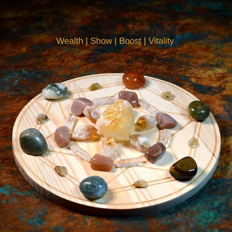 Crystal grid wealth matrix, yellow crystal, red chalcedony, natural good luck store, family wealth seeking ornaments