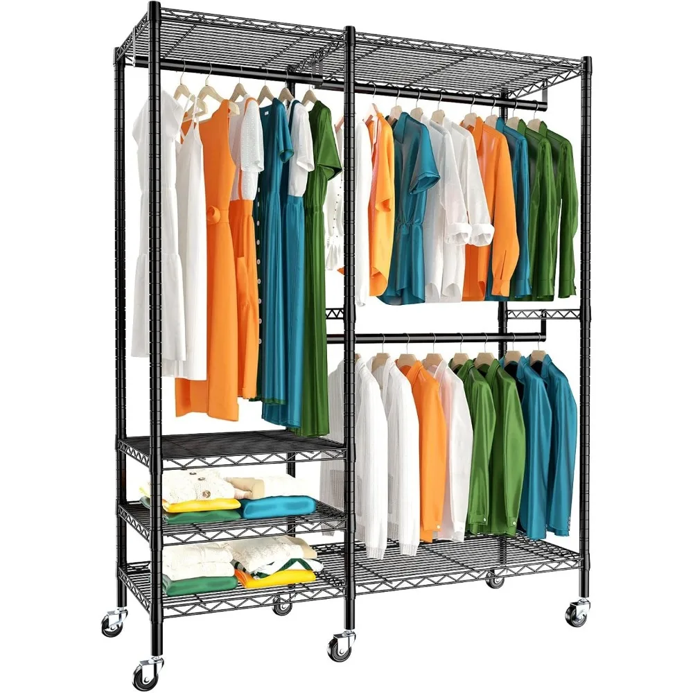 Heavy Duty Rolling Clothes Rack com rodas, Roupas Racks para pendurar roupas, Ajustável