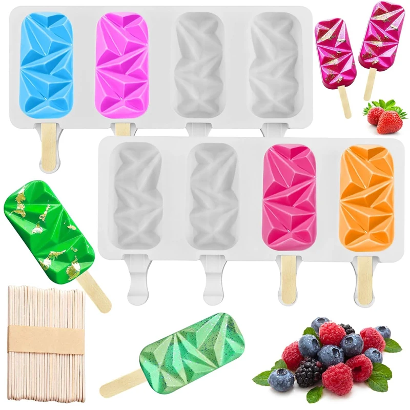 

3/4 Holes Silicone Ice Cream Mold DIY Popsicle Mold Home Ice Cube Maker Magnum Cake Mould Chocolate Tray Mold Kitchen Gadgets