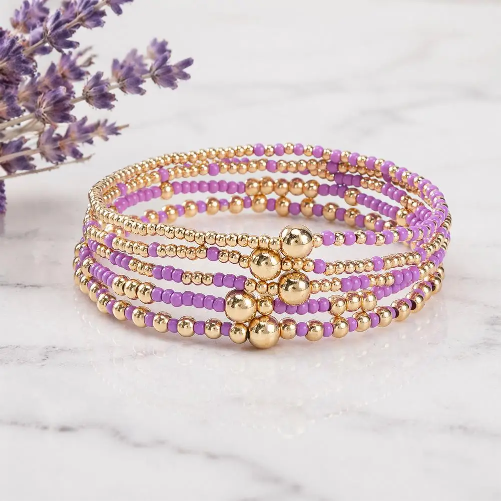 Summer Beach Wrist Decor 5pcs Beaded Bracelet Stack for Women Teenage Girls Tiny Beads Elastic Stretch Bracelets Boho Jewelry