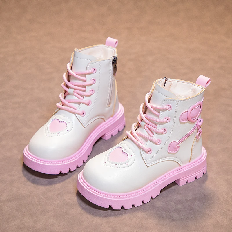 Cute Girls Boots Winter Leather Plush Children Shoes Fashion Casual Sports School Cotton Shoes New Heels Girls Snow Boots