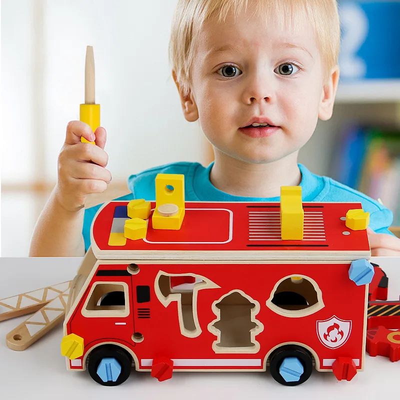 Holz Montessori Spielzeug Pretend Spielen Werkzeuge Bau Spielzeug Mutter Schraube Demontage Montage Toolbox Pädagogisches STEM Spielzeug für Jungen