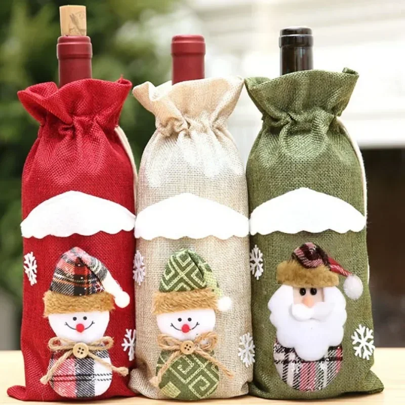 Christmas Linen Santa Claus Snowman Wine Bottle Cover Merry Christmas Table Decorations For Home Xmas Ornaments Navidad Supplies