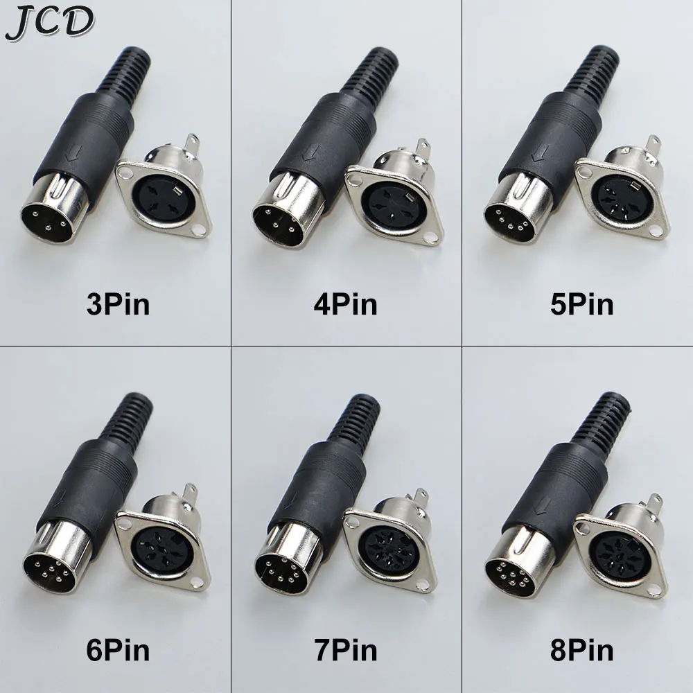 1Set 3/4/5/6/7/8 Pin DIN Male Plug with Plastic Handle + Female Socket Hulled Panel Mount Chassis Connector DIN Audio