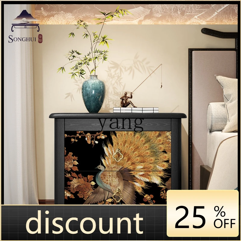 LH new Chinese bedside table pure solid wood drawer cabinet household wall storage