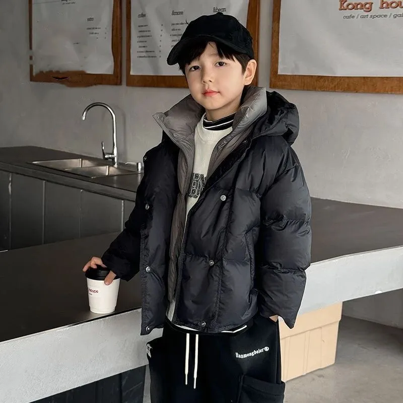 

-15 ° Boys' Down Jacket Fashion Fake Two-piece Hooded Children's Korean White Duck Down Down Jacket Winter Clothing 110-160cm