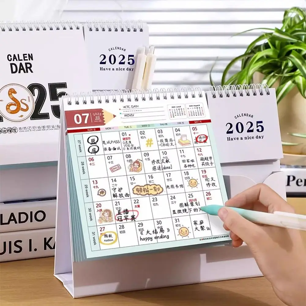

Creative 2025 Desk Calendar Simple Portable Agenda Planner Daily Use Scheduler Standing Flip Calendar Stationery Supplies