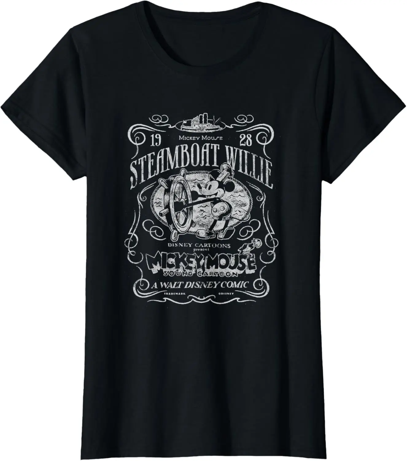 2025 Disney 100 hombres niños Mickey Mouse Steamboat Willie cartel homenaje D100 camiseta camisetas Tops algodón manga corta High Street