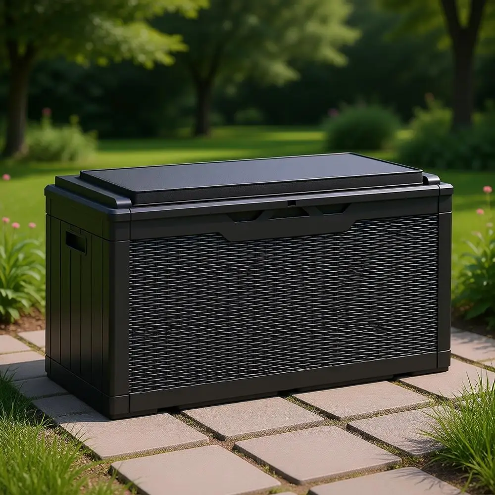 Caja de Almacenamiento Exterior Grande de 100 Galones - Negra, para Cojines, Herramientas de Jardín, Muebles de Patio, Artículos de Piscina
