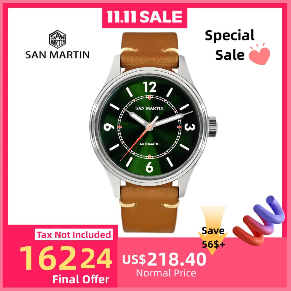 

San Martin 38.5mm NH35 Watches For Men Pilot Waterproof Wristwatch Retro Simple Niche BGW-9 Luminous Sapphire 10Bar SN0108-2