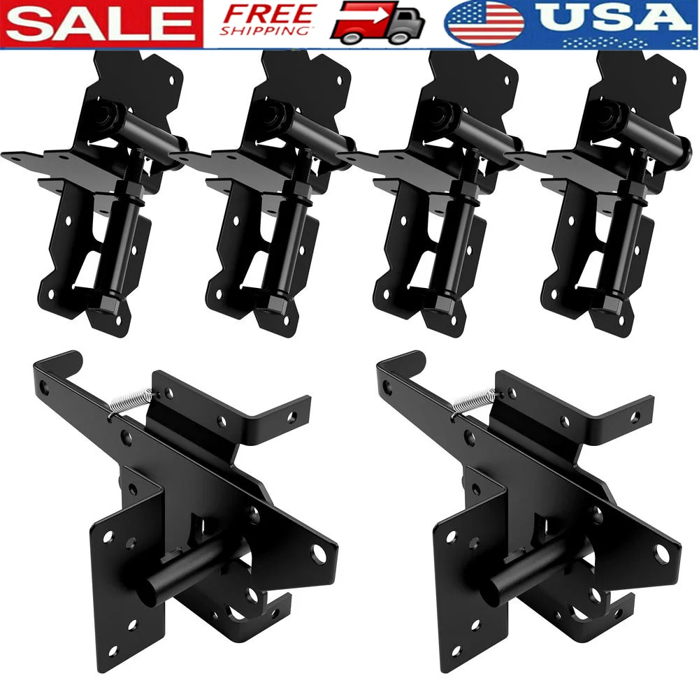 

Сверхмощный комплект петель и защелок для ворот из нержавеющей стали, регулируемый натяг, самозакрывающаяся пружина, 4 шт., 2 шт., автоматическая, простая установка, ржавчина