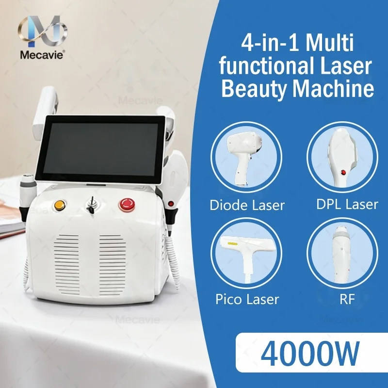 

Новейший аппарат 4-в-1: диодный лазер, пикосекундный лазер, RF, IPL, Nd:YAG для удаления волос и татуировок (модель 2026 года)