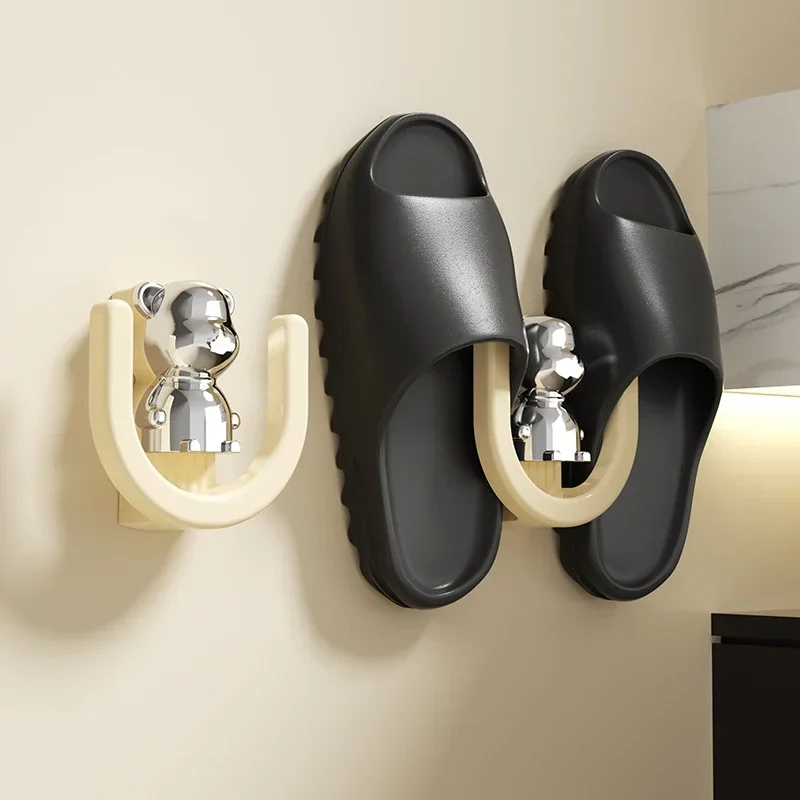 

1pc Wall-Mounted New Bathroom Adhesive Storage Hooks with No Drilling Required, Strong Adhesive Shoe Rack for Drainage