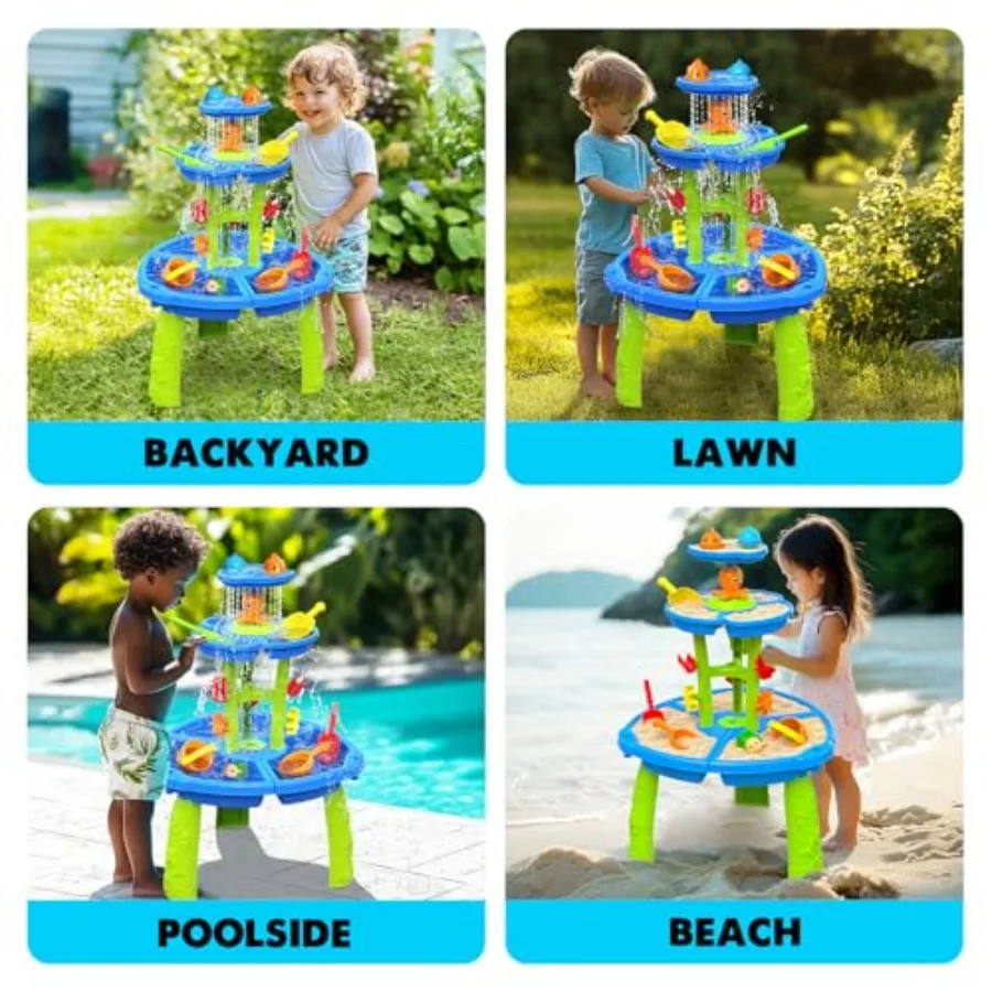 Outdoor water table for toddlers 3-5, plastic, blue, UV-resistant and BPA-free with magnetic fishing game and splash features view 5