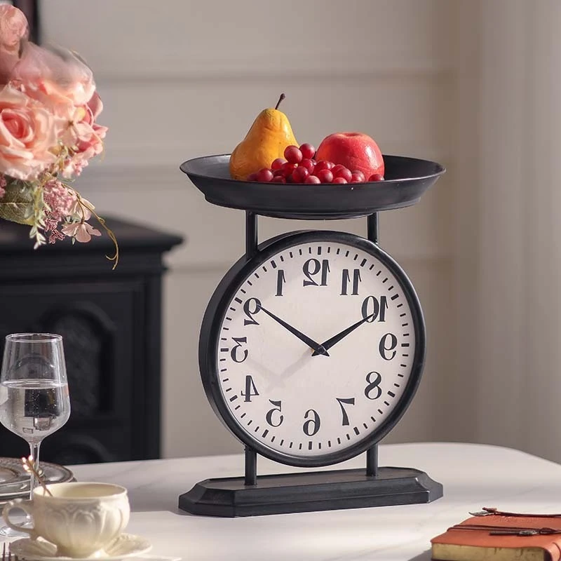 Black Farmhouse Tray Wall Clock,American Style Entryway Decor with Silent Movement - Metal Tabletop Mantel Clock for Living Room