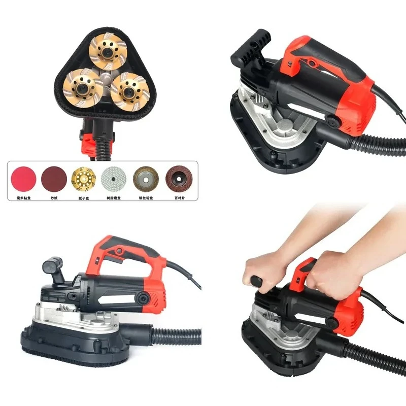 Dust-Free Triple Head Handheld Floor Grinding Machine Concrete Edge Grinder for Cement Floor Epoxy Coating Removal Wall Base