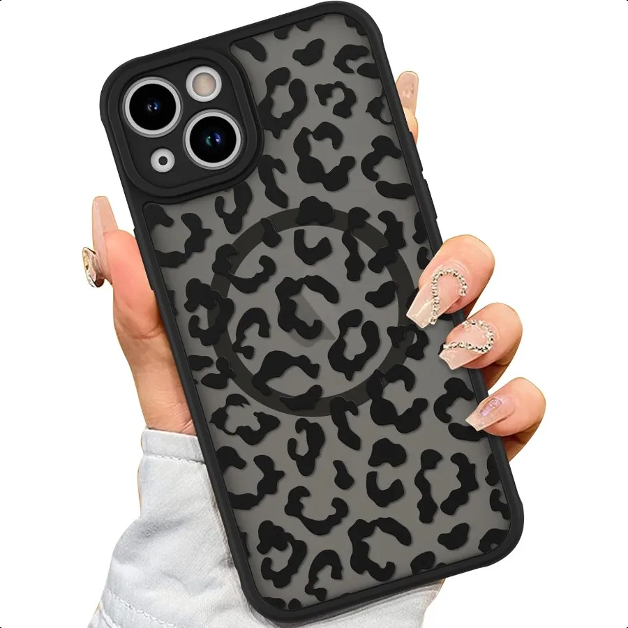 

AIGOMARA Case for iPhone 13 [Compatible with MagSafe] Black Leopard Pattern Design Case for Women Girls Men Soft TPU Bumper Har