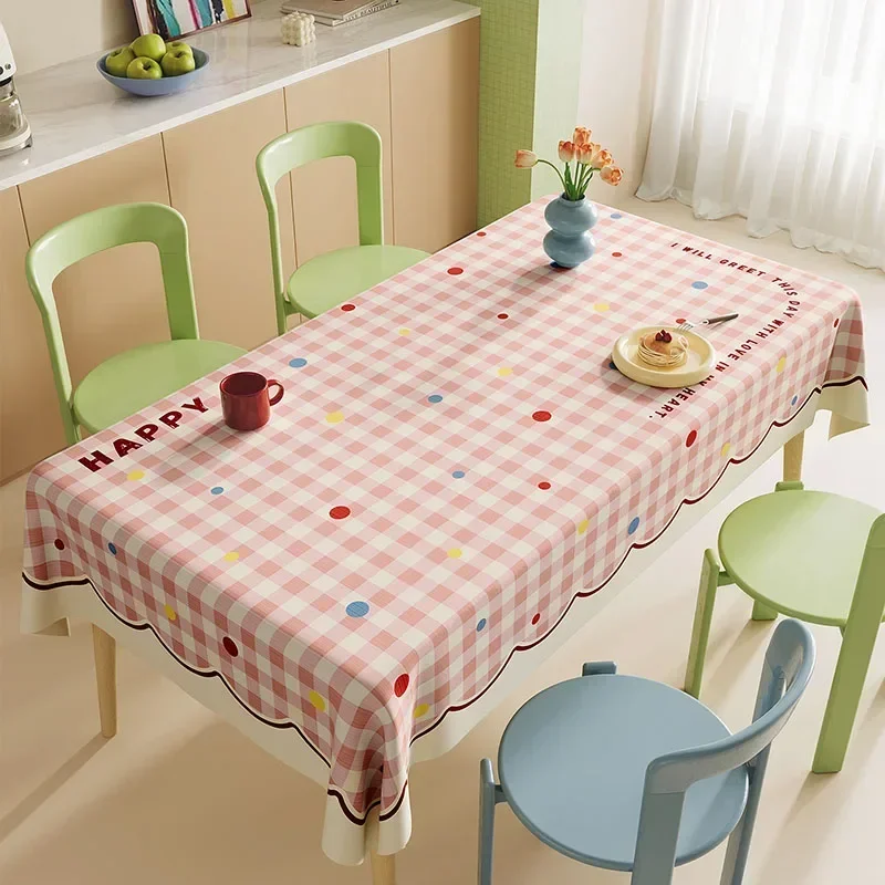 Korean Cute Plaid Printed Tablecloth Waterproof Pvc Anti-Scalding Placemat for Party Reusable Easy-Care Dining Table Decoration