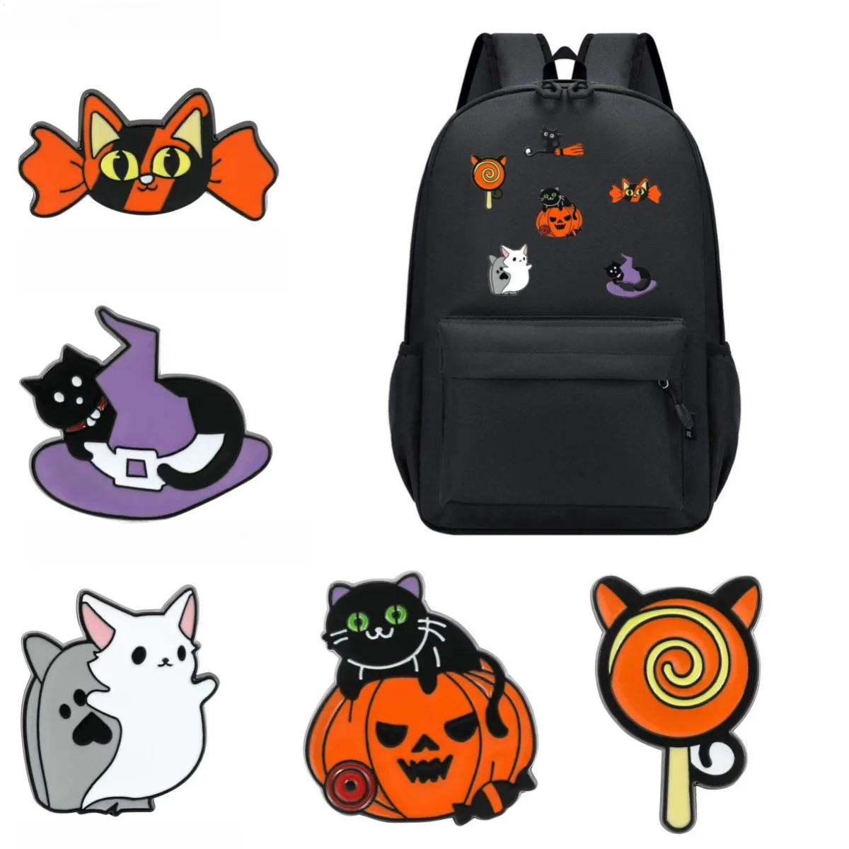 

Halloween New Creative Pumpkin Brooch Enamel Party Pumpkin Cat Candy Cat Magic Hat Cat Metal Badge Bag Clothes Collar Pins Gift