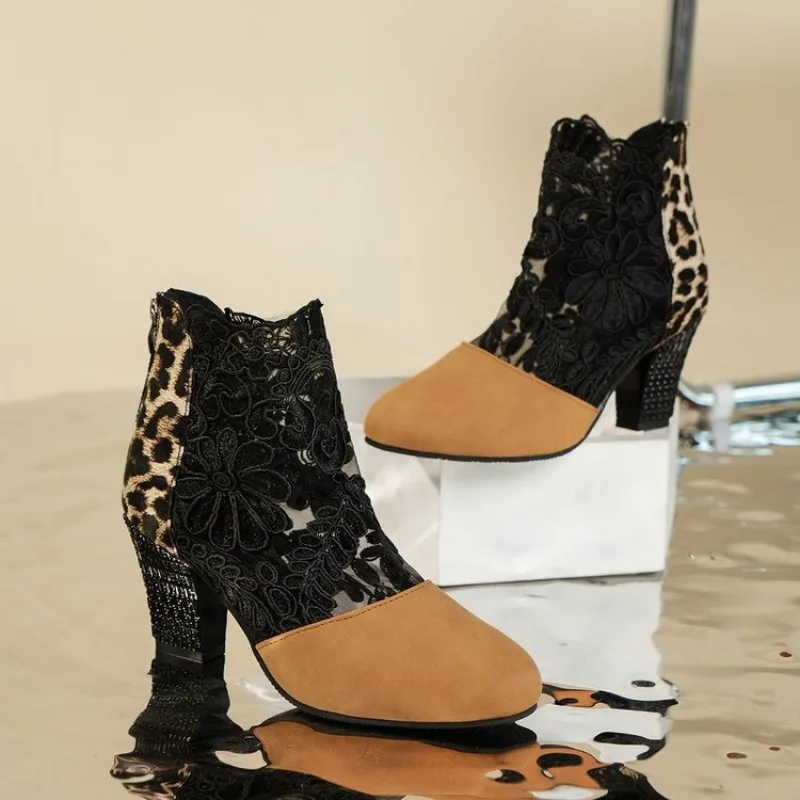 Women's Lace Heeled Shoes Fashion Ladies Roman Sandals Breathable Ladies Shoes Elegant Ladies Pumps New Mesh Sandalias Plus Size