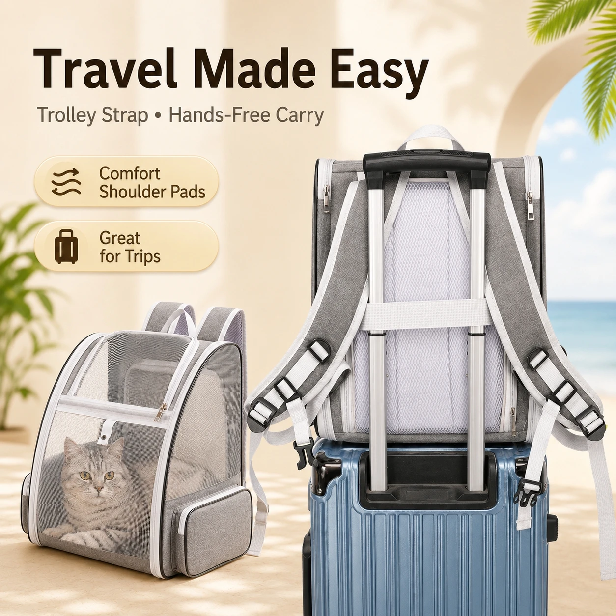 Expandable Foldable Breathable Pet Backpack, Dual-use Handheld Shoulder Portable Travel Bag for Cats