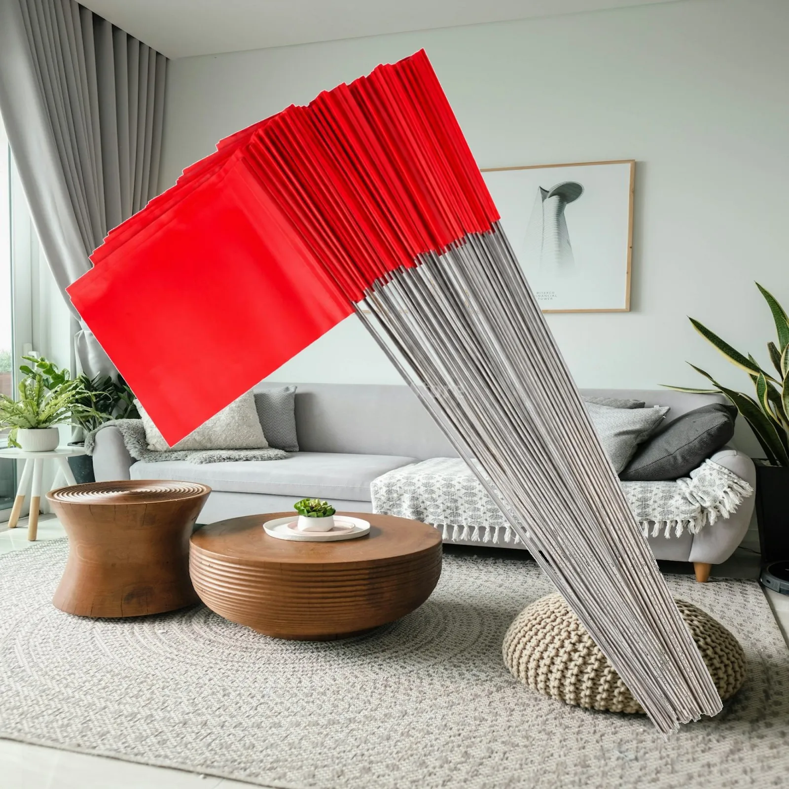 50 Pieces PVC Marking Flag Lightweight Survey Marking Flags with Stakes Garden Marker Flags Weather-Resistant Survey Markers