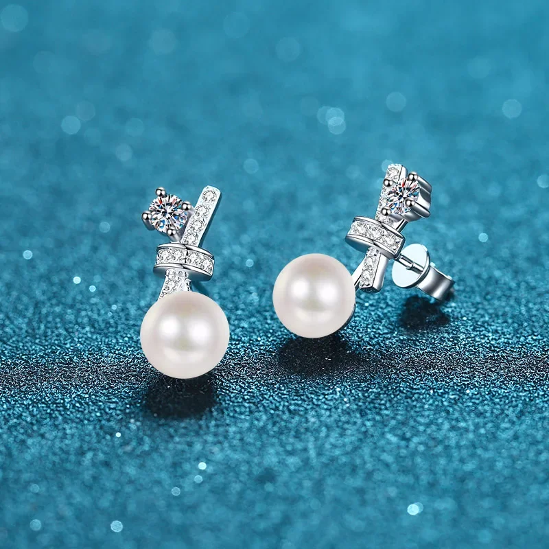 

LORIELE Freshwater Cultured Pearl Earrings For Women Pass Diamond Test Genuine Moissanite Stud Earring Bridal Wedding Ear Studs