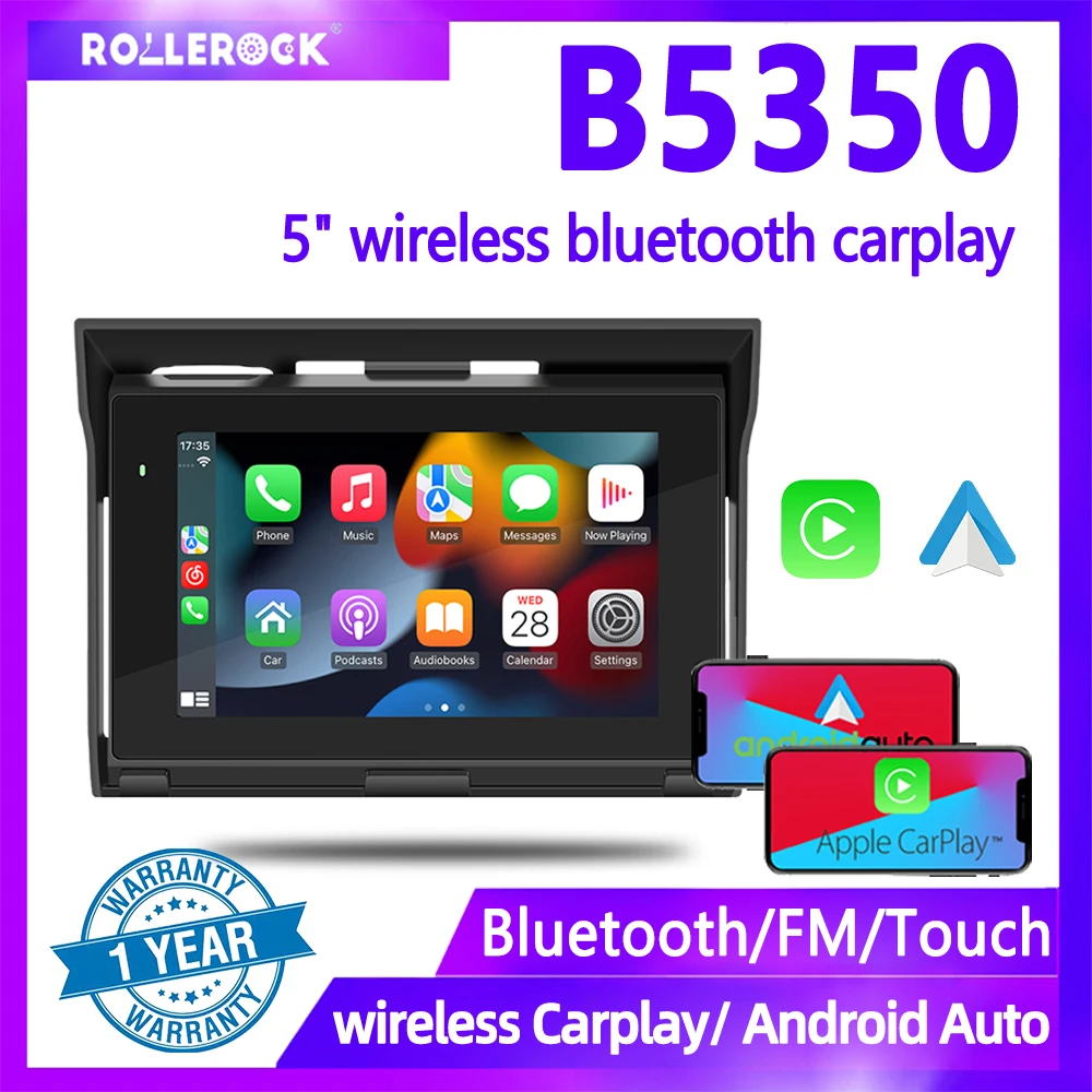 9‑30V Motorcycle Portable MP5 Player 5 Inch Screen Bluetooth5.0 Support Wired Wireless CarPlay Android Auto