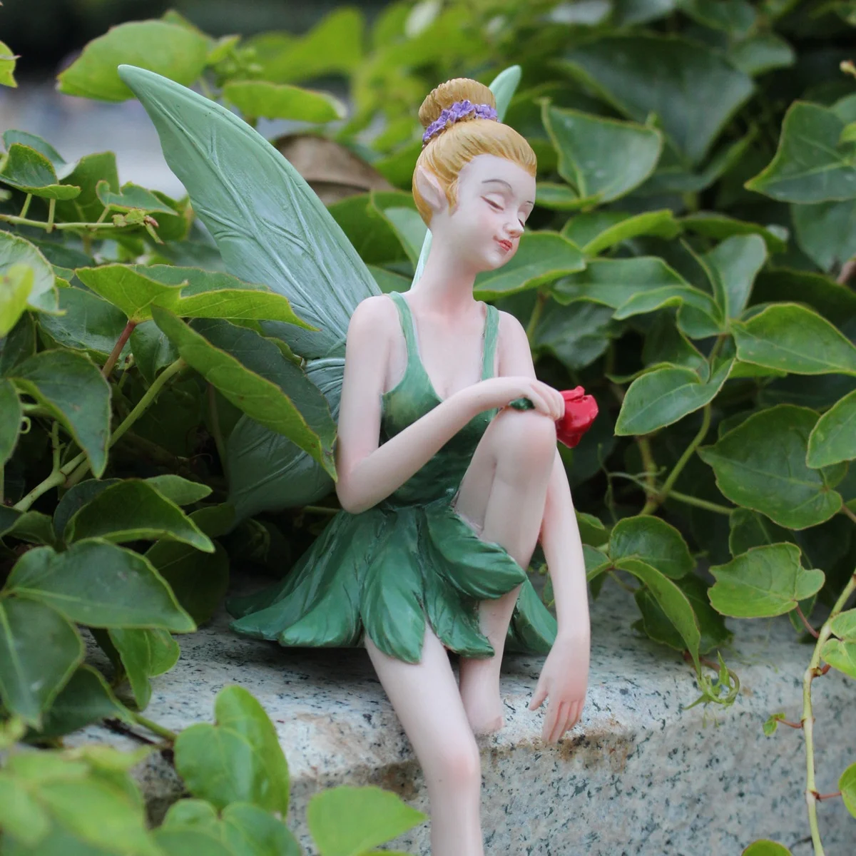  Resin Garden Fairy Sitting Statue Creative 3D Yard Courtyard Decorations Tabletop Flower Pots Miniature Landscape Or...