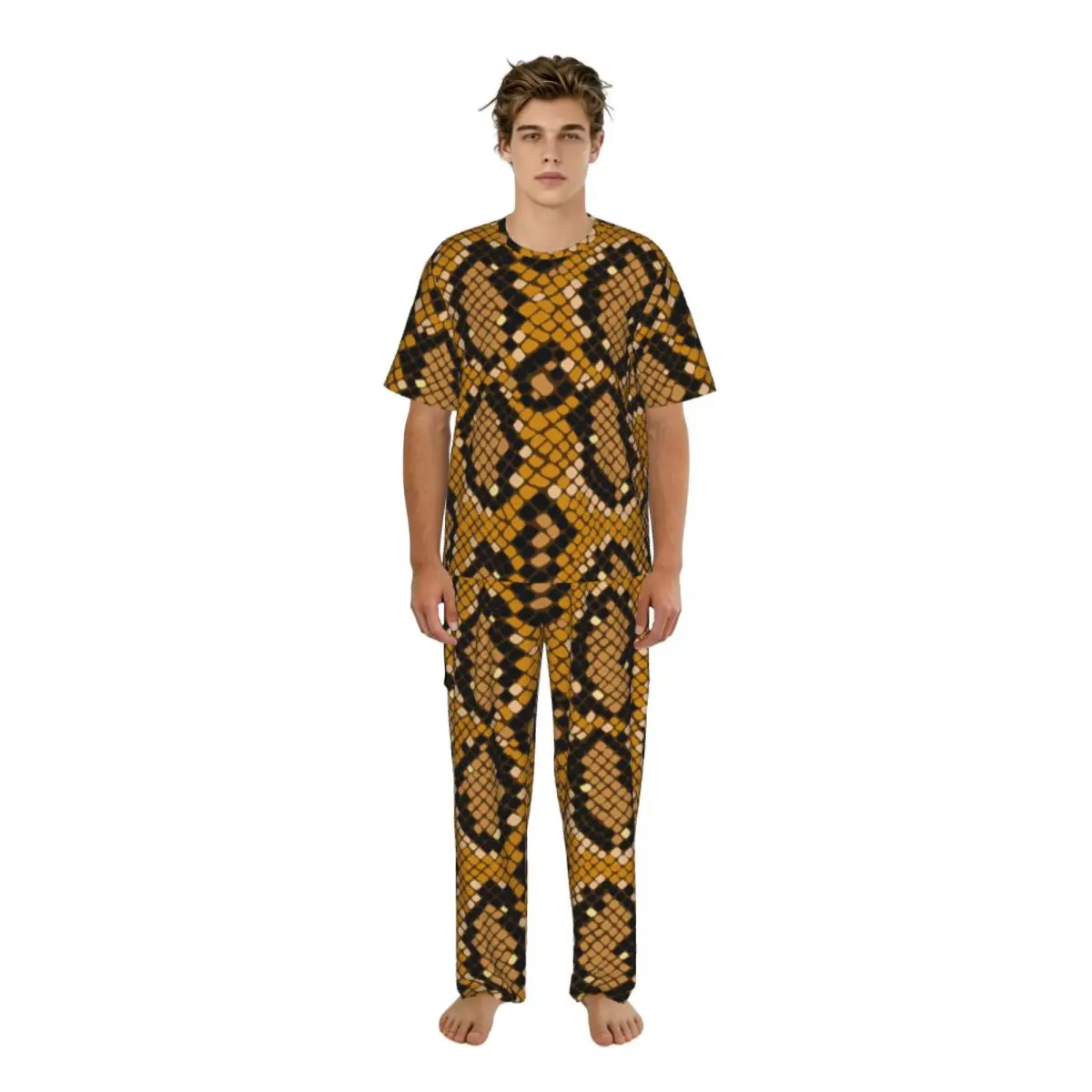 Men's short-sleeved pajamas two-piece trousers Crocodile Snake Skin Pattern home wear suit sleepwear