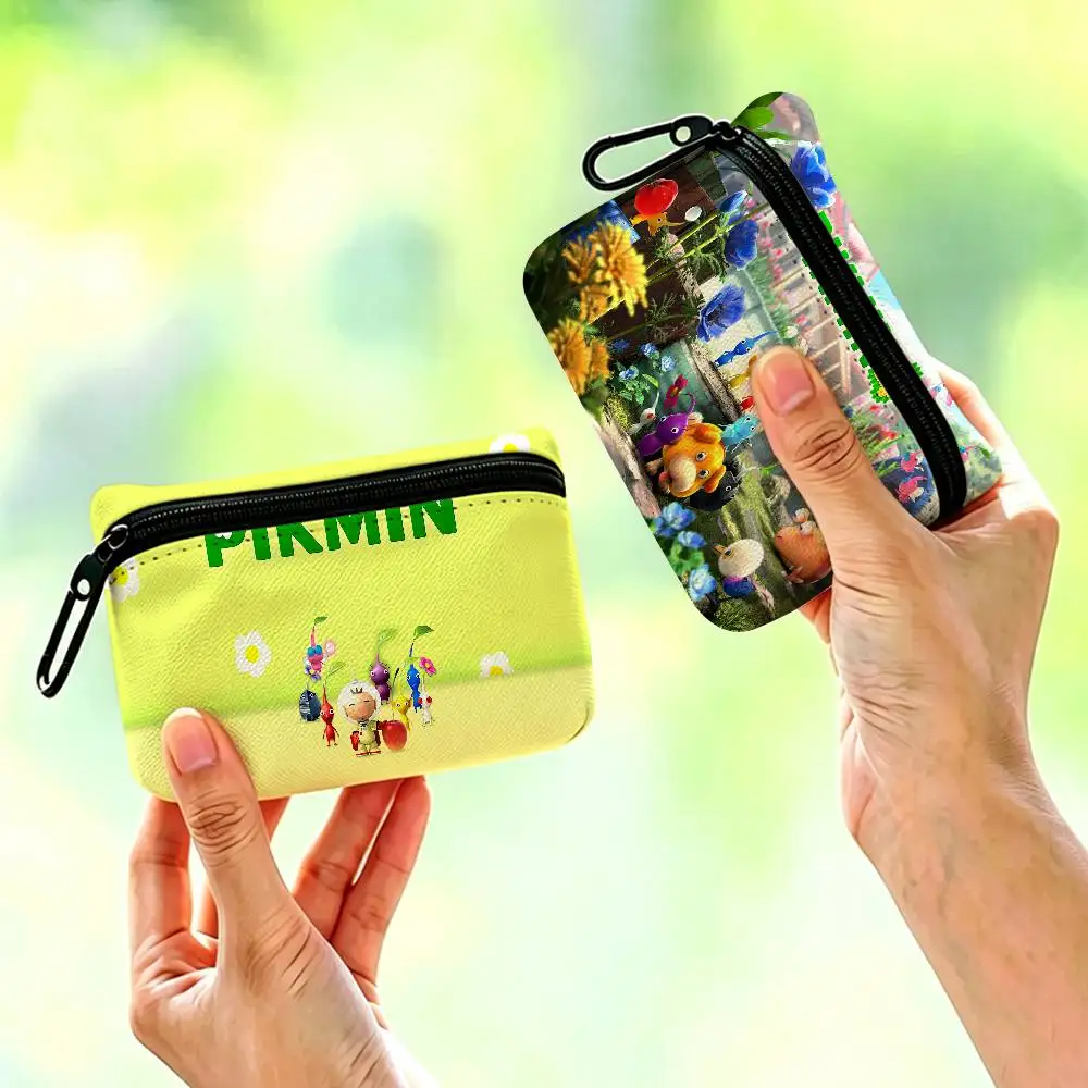 Classic Animation PIKMIN Multifunctional Oxford Cloth Small Pouch With Hook Mini Coin Wallet Earbud Storage Bag