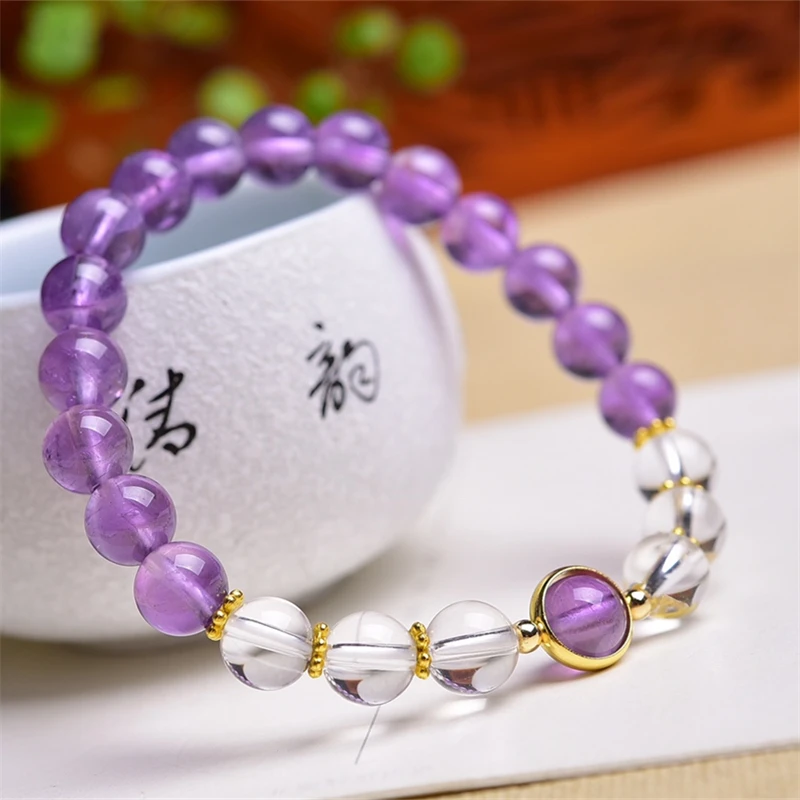 8MM Natural Lavender Amethyst Bead Bracelet Charms Handmade Fortune Energy Bangle Mineral Woman Amulet Jewelry Gift 1PCS