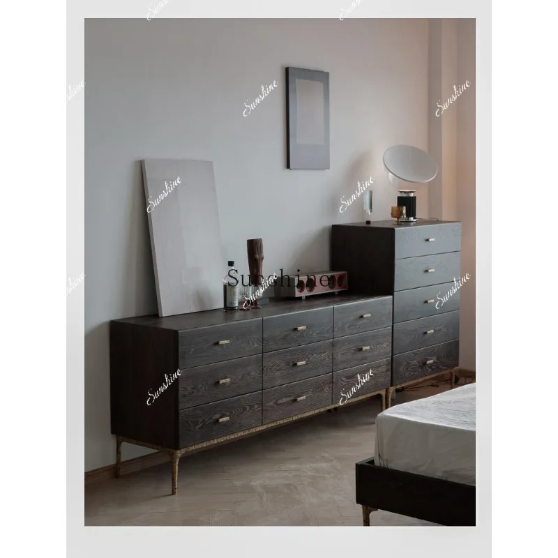 Nordic retro solid wood simple nine-chest cabinet size apartment entrance cabinet  FT