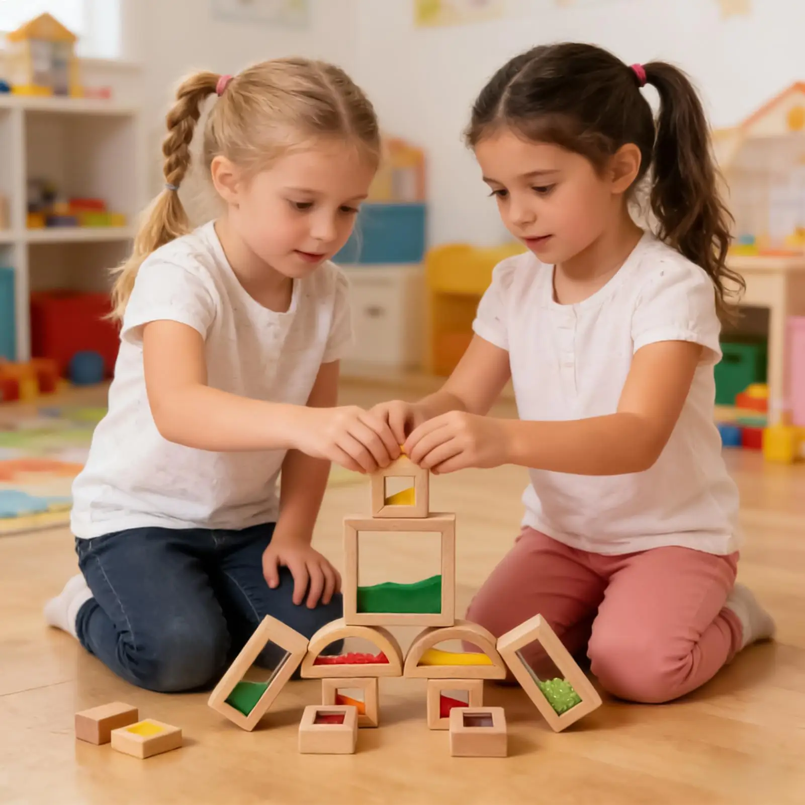 Ensemble de blocs multi-formes colorés, 15 pièces, centre en bois acrylique Transparent, grand brique empilable de construction, adapté aux enfants de 3 ans