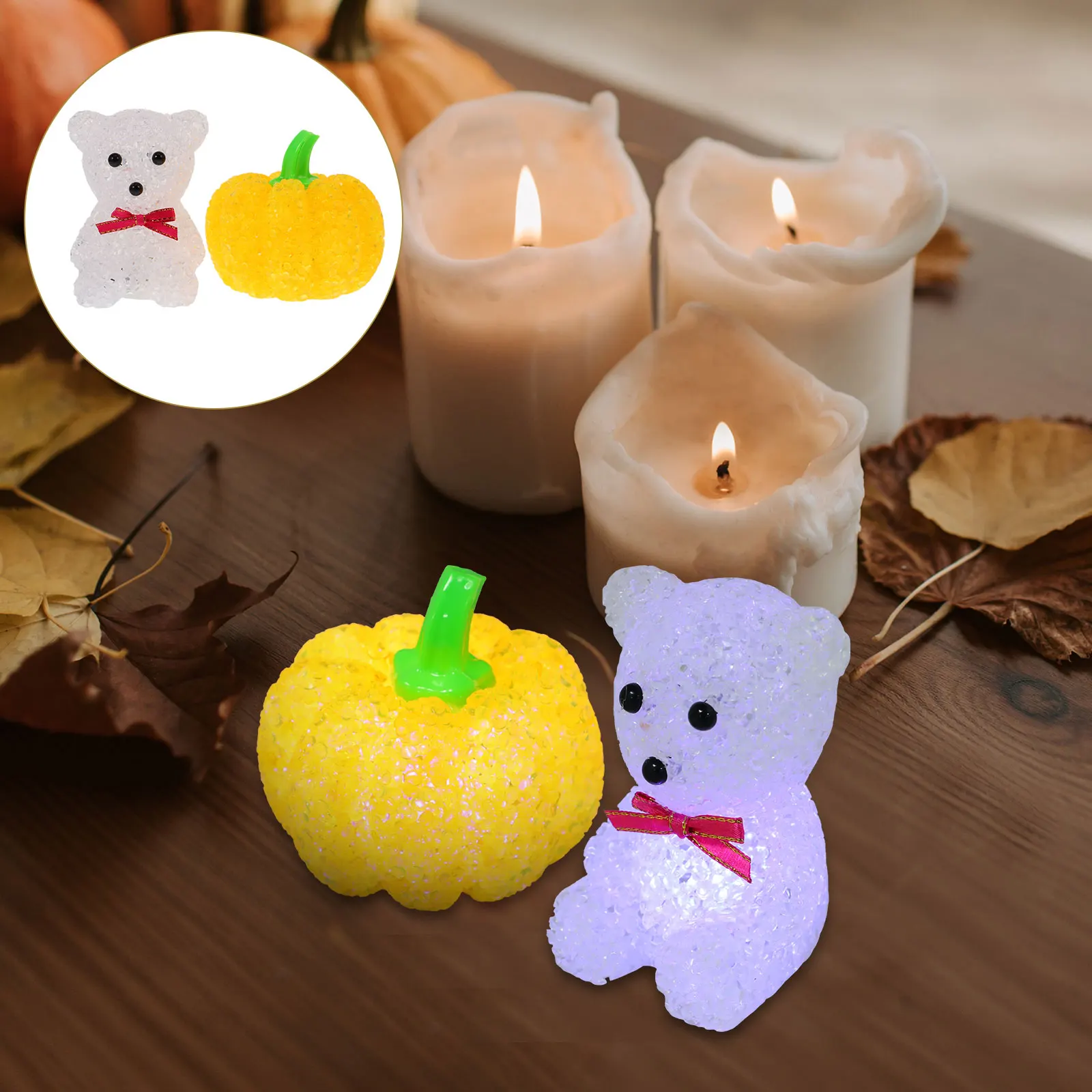

2 Pcs Crystal Pumpkin Lantern Pumpkins Halloween Light Lights Decorations Tabletop Shine