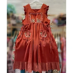 Vintage Sweet Corduroy Ruffled Lace Cottagecore Midi Dress for Women Autumn Retro Shabby Chic Mori Girl Rococo Lolita Long Dress