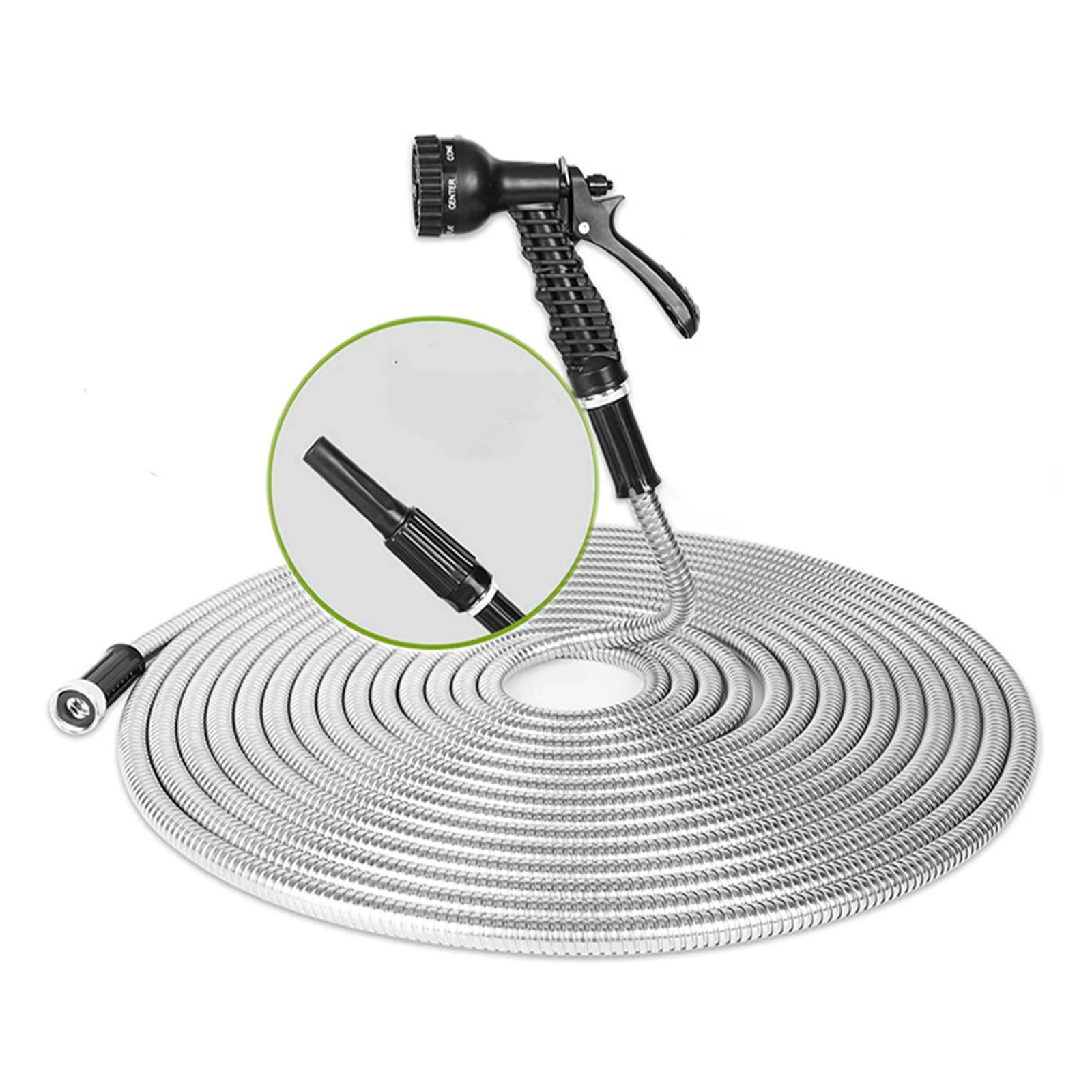 

Short Garden Hose Outdoor Water Pipe Gray Stainless Steel Durable Flexible Puncture-resistant Tear-resistant High Pressure