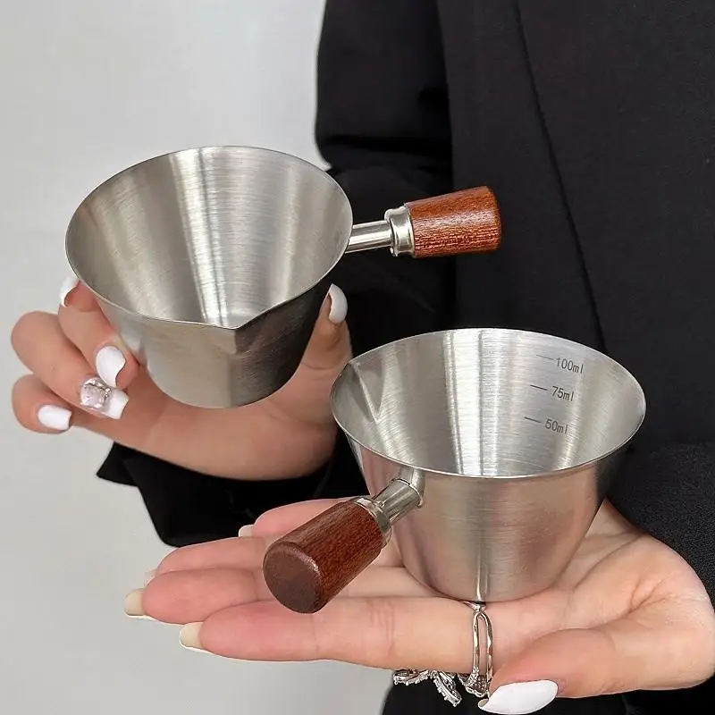 Espresso Cup 100ml Espresso Cup With Wooden Handle Coffee-Ounce Cup 304 Stainless Steel Coffee Extraction Cup