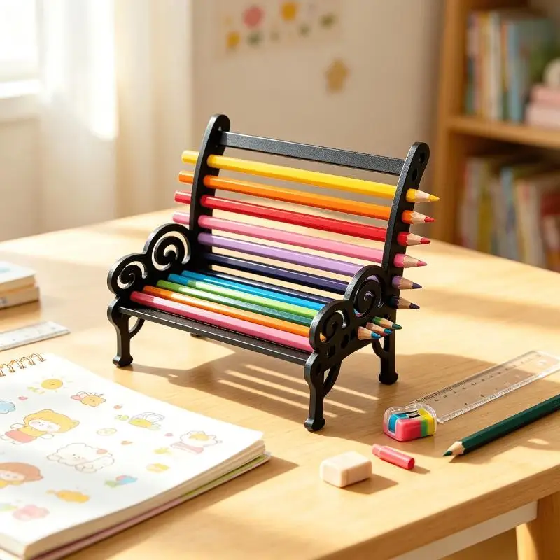 Bench‑Shaped Pencil Holder, Self‑Assembly Chair‑Style Stationery Organizer, Unique Gift For Artists & Stationery Lovers