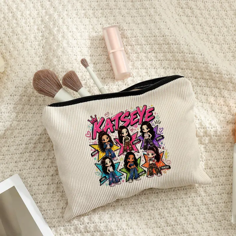 KATSEYE World Tour Corduroy Makeup Bag Lightweight Toiletry Bags Multi Functional with a Zipper Storage Bags for Women Fan Gifts