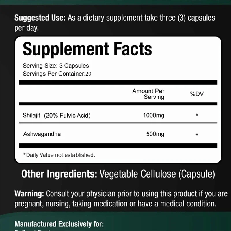 1000mg Ginseng 500mg, 60 Capsules (20% Fulvic Acid Supplement) To Enhance Energy Levels