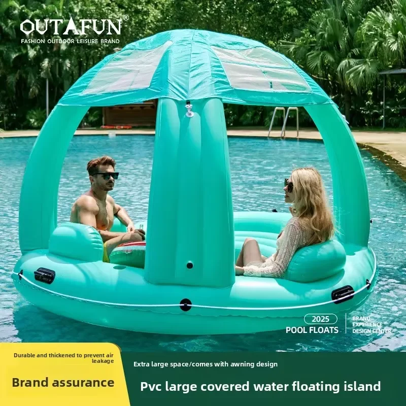 Giant Oversized Inflatable Floating Island with Canopy Ride-On Float for Adults Amusement Custom PVC Material 250x250x170cm