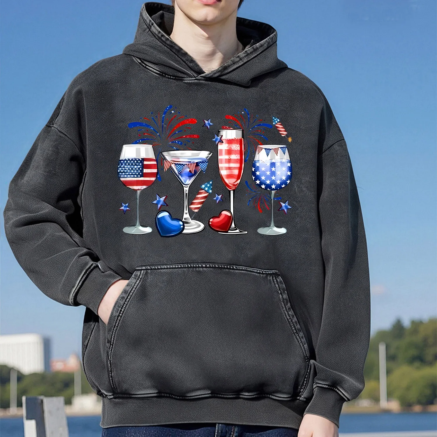 

Толстовка с капюшоном в стиле ретро с национальным флагом и бокалом для вина, унисекс, повседневный спортивный стиль, изготовленный из чистого хлопка, уличный стиль, 400 г