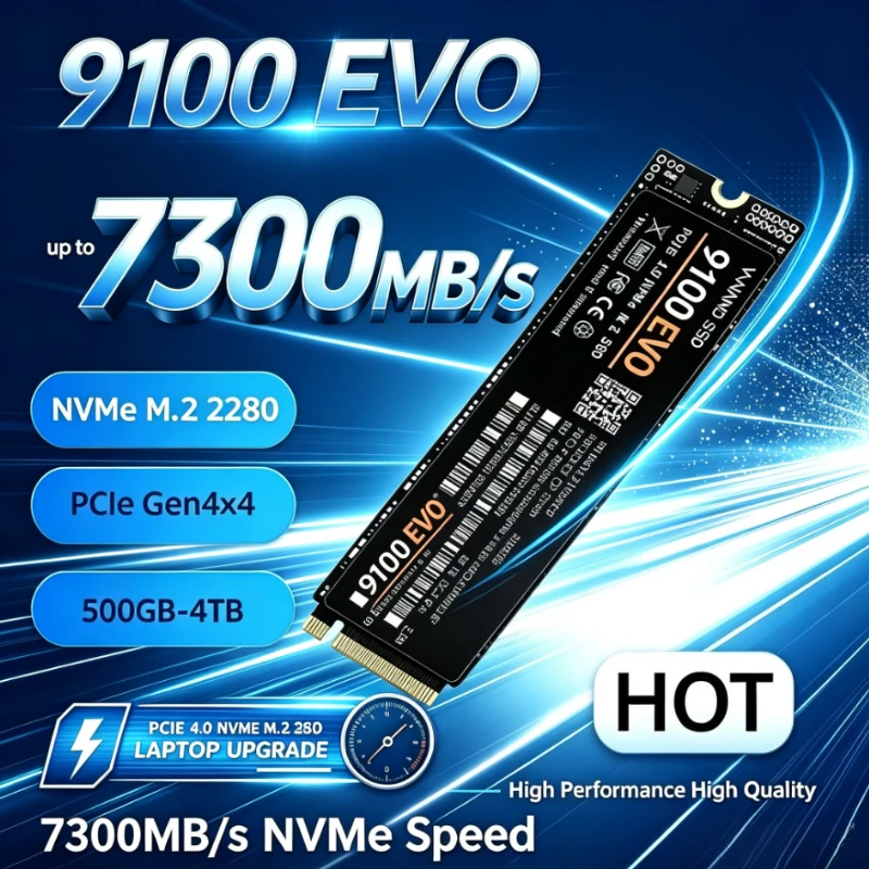 Gaming Internal SSD 9100 EVO M.2 2280 NVMe, 3D NAND TLC 7300MB/s 500GB/1TB/2TB/4TB Solid State Drive for Desktop Laptop PC