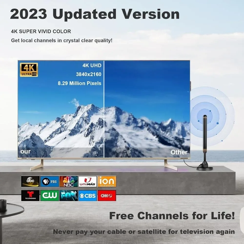 스마트 TV 실내 및 실외용 실내 TV 안테나, 로컬 채널, 디지털 안테나, 400마일 이상 장거리 HD TV, 모든 TV 지원.