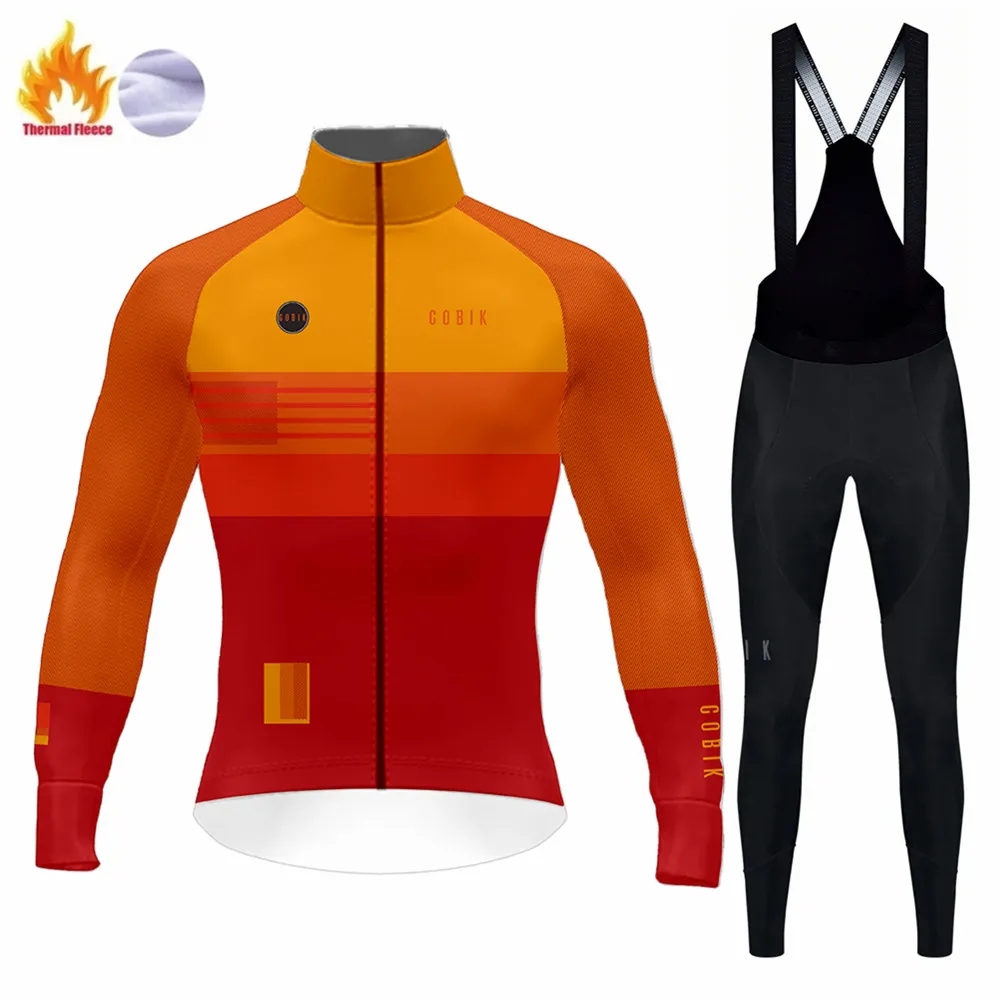 

Cobik Orange Fall Winter Cycling Jersey Long Sleeve Cashmere Top Jacket Suit Men Bicycle Clothing Fleece Road Ciclismo Hombre