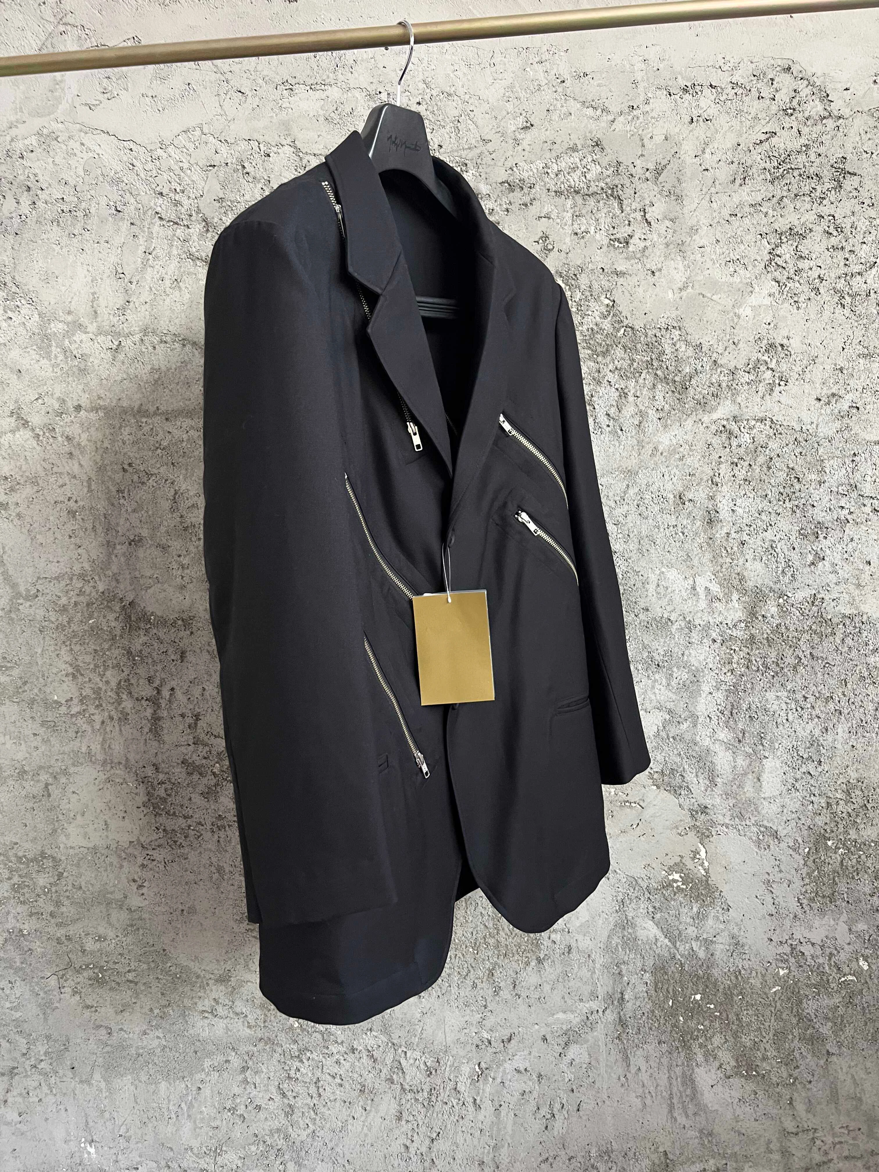 TOP-YAMAMOTO slanted zipper wool suit black casual jacket, original Japanese design