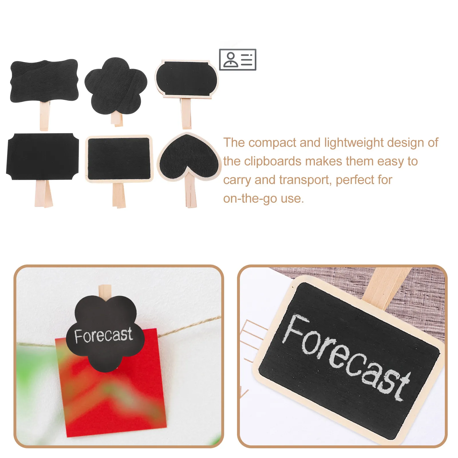30pcs Mini Wooden Chalkboard Clips with Writable Surface for Menu, Party, Message Board & Craft Projects